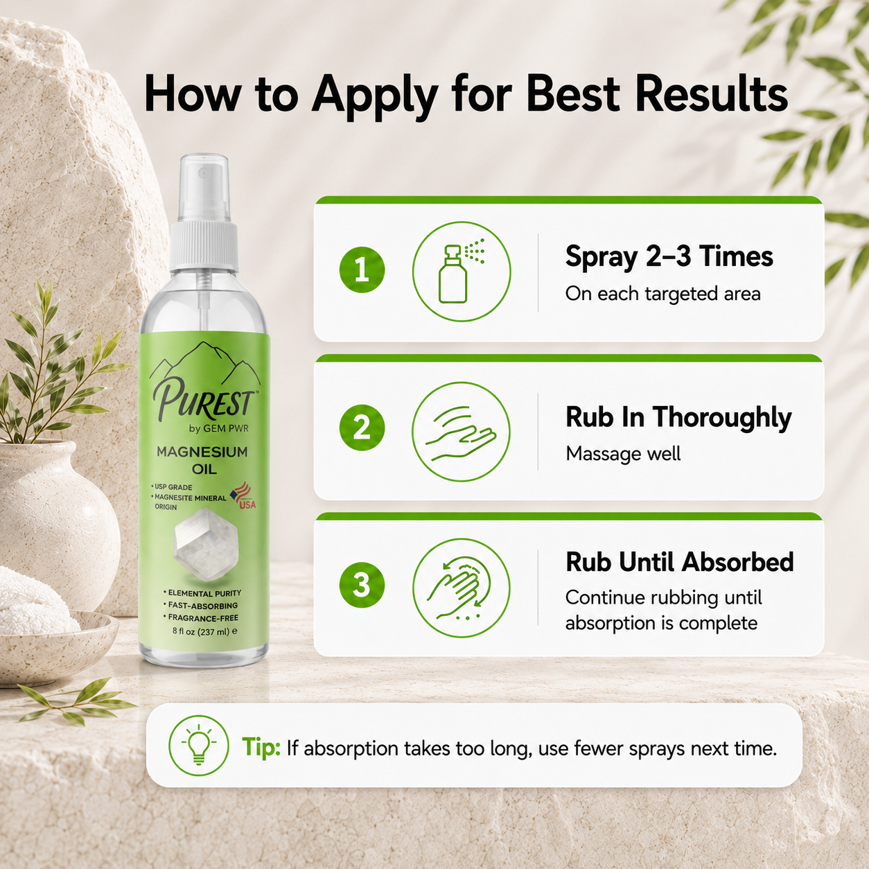 PUREST Magnesium Oil Spray, USP Grade, Topical Magnesium for Body & Feet, Made in USA, 8 fl oz