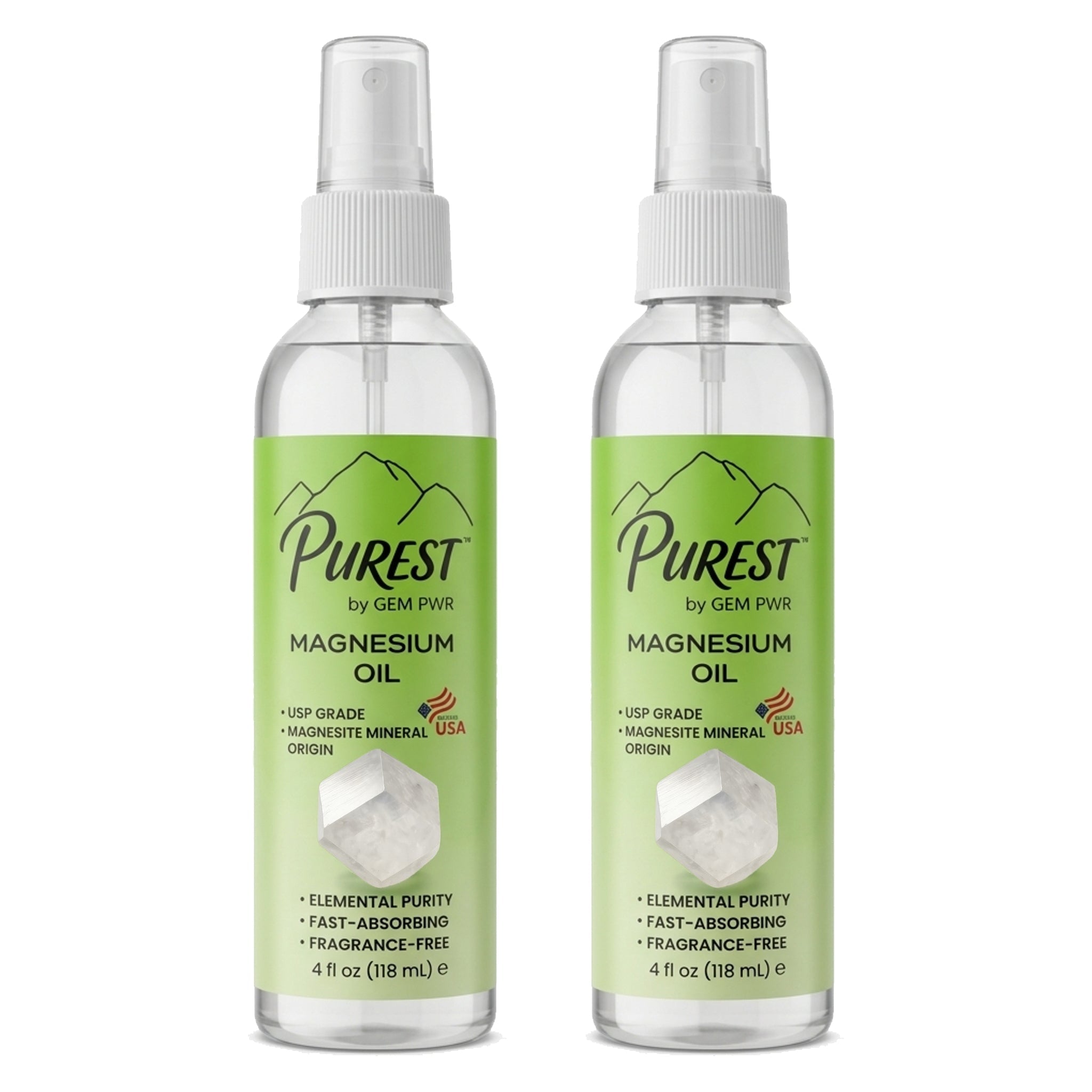 PUREST Magnesium Oil Spray 2-Pack | Two 4 fl oz Bottles | USP Grade Topical Magnesium