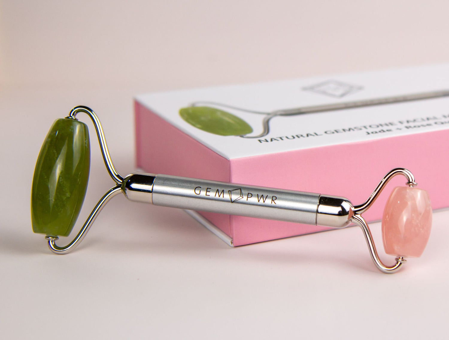 GEM PWR Jade + Rose Quartz Roller and Box