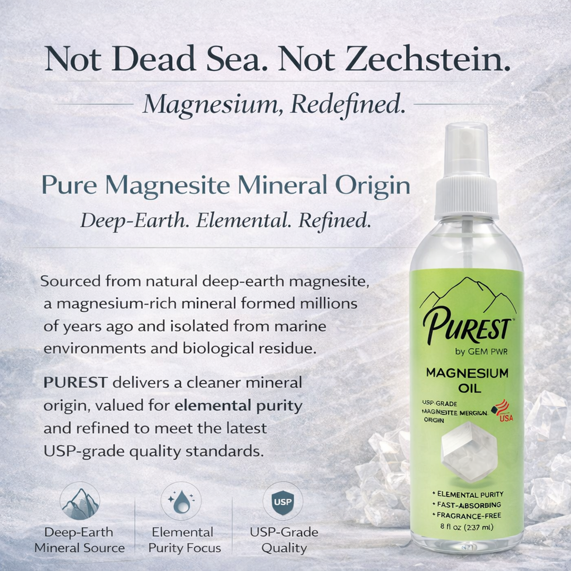 PUREST Magnesium Oil Spray, USP Grade, Topical Magnesium for Body &amp; Feet, Made in USA, 4 fl oz