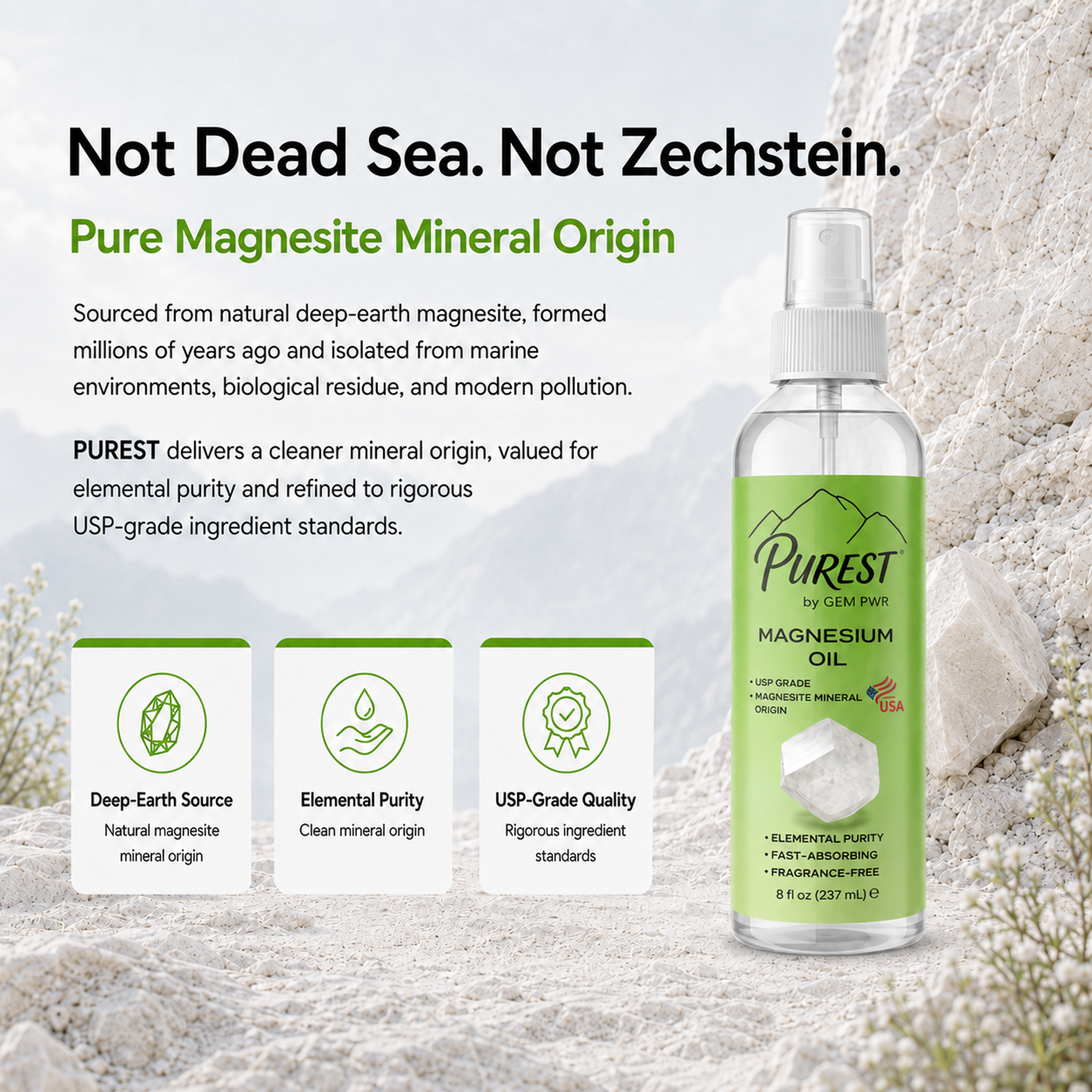 PUREST Magnesium Oil Spray, USP Grade, Topical Magnesium for Body &amp; Feet, Made in USA, 8 fl oz