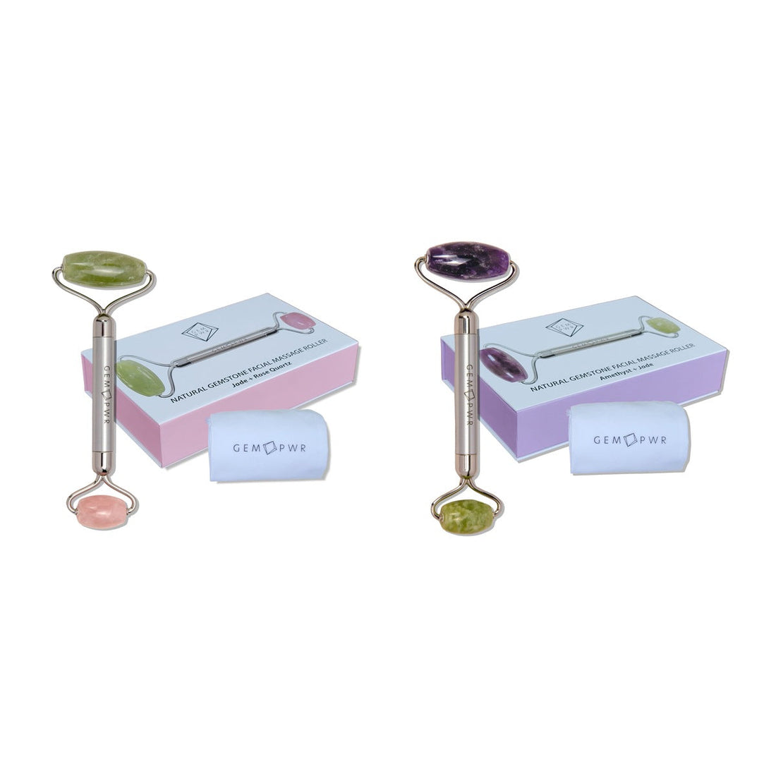 Dual Roller Kit – Jade + Rose Quartz &amp; Amethyst + Jade Facial Rollers
