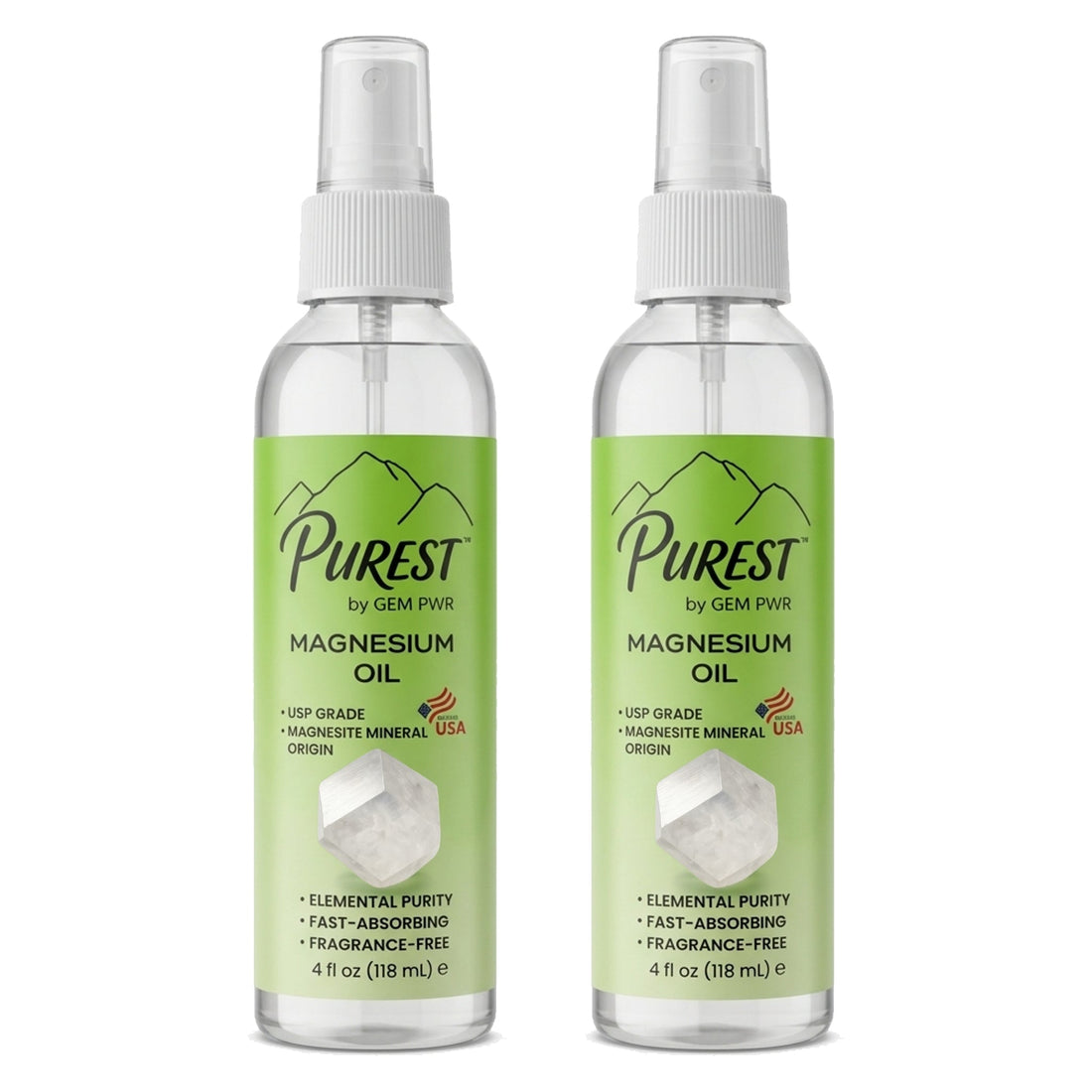 PUREST Magnesium Oil Spray 2-Pack | Two 4 fl oz Bottles | USP Grade Topical Magnesium