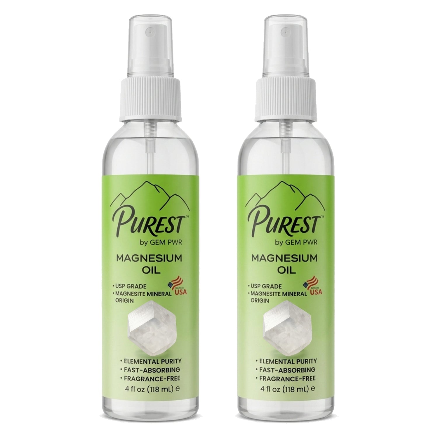 PUREST Magnesium Oil Spray 2-Pack | Two 4 fl oz Bottles | USP Grade Topical Magnesium